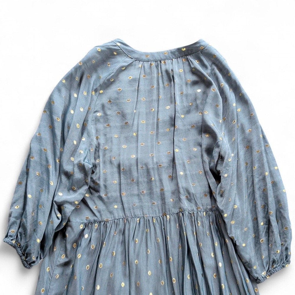 Anthropologie Stormy Blue‎ Tiered Maxi Dress Metallic Dot Napoli Size M - Picture 10 of 15